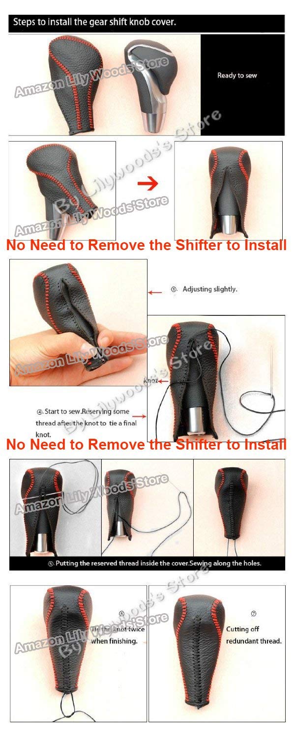 Loncky Black Genuine Leather Custom Car Gear Shift Knob Cover for Ford