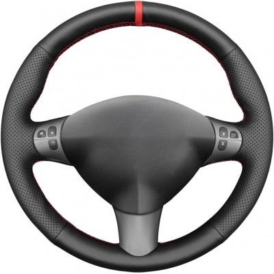 Loncky Black Genuine Leather Steering Wheel Cover for Alfa Romeo 147 2000-2010 / GT 2004-2010 Car Interior Accessories