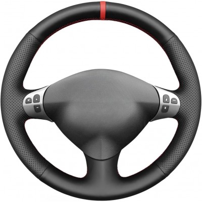 Loncky Black Genuine Leather Steering Wheel Cover for Alfa Romeo 147 2000-2010/156 2003-2007 / Crosswagon 2004 2005 Car Interior Accessories