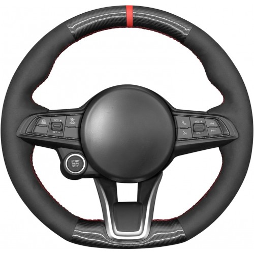 Loncky Black Genuine Leather Steering Wheel Cover for Alfa Romeo Giulia TI Sport Stelvio Tonale 2020 2021 2022 Car Interior Accessories