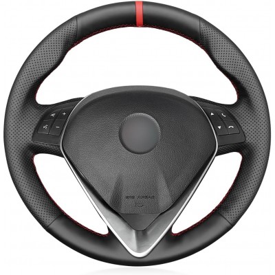Loncky Black Genuine Leather Steering Wheel Cover for Alfa Romeo Giulietta 2014-2021 / MiTo 2014-2019 Car Interior Accessories