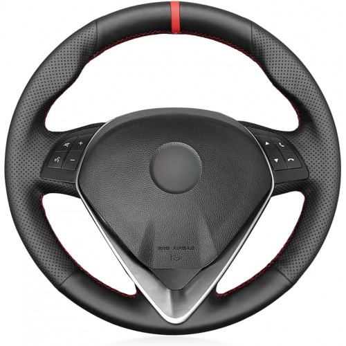 Loncky Black Genuine Leather Steering Wheel Cover for Alfa Romeo Giulietta 2014-2021 / MiTo 2014-2019 Car Interior Accessories