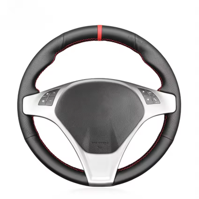 Loncky Black Genuine Leather Carbon Fiber Steering Wheel Cover for Alfa Romeo Giulietta 2010 2011 2012 2013 2014 Mito 2008 2009 2010 2011-2015 Car Interior Accessories