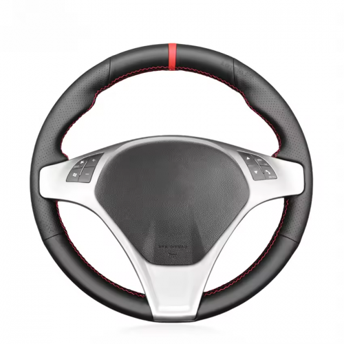 Loncky Black Genuine Leather Carbon Fiber Steering Wheel Cover for Alfa Romeo Giulietta 2010 2011 2012 2013 2014 Mito 2008 2009 2010 2011-2015 Car Interior Accessories