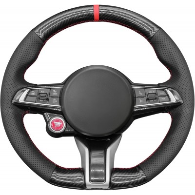Loncky Black Genuine Leather Steering Wheel Cover for Alfa Romeo Giulia Quadrifoglio 2020-2022 / Stelvio Quadrifoglio 2020-2022 Car Interior Accessories