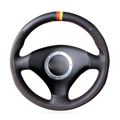 Loncky Auto Custom Fit OEM Black Genuine Leather Car Steering Wheel Cover for A2 8Z A3 8L Sportback A4 B6 Avant A6 C5 A8 D2 TT 8N S3 S4 RS4 RS6 Accessories