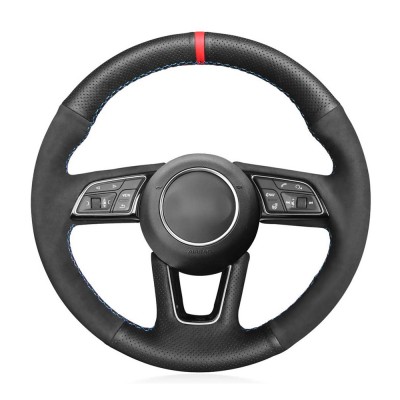 Loncky Auto Custom Fit OEM Black Genuine Leather Suede Car Steering Wheel Cover for Audi A3 2017-2019 / A5 2018-2019 / RS3 2018 / RS5 2018-2019 / S3 2017-2019 / S4 2018-2019 / S5 2018-2019
