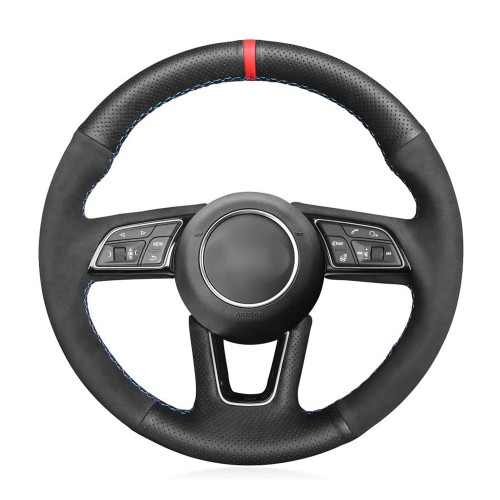 Loncky Auto Custom Fit OEM Black Genuine Leather Suede Car Steering Wheel Cover for Audi A3 2017-2019 / A5 2018-2019 / RS 3 2018 / RS 5 2018-2019 / S3 2017-2019 / S4 2018-2019 / S5 2018-2019