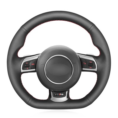 Loncky Auto Custom Fit OEM Black Genuine Leather Car Steering Wheel Cover for Audi TT RS (8J) 2009-2014 RS3 (8P) Sportback 2011-2013 RS6 (C6) Avant