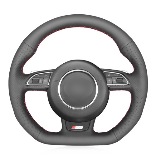 Loncky Auto Custom Fit OEM Black Genuine Leather Car Steering Wheel Cover for Audi S1 (8X) S3 (8V) Sportback S4 (B8) Avant S5 (8T) S6 S7 RS Q3 SQ5 Accessories 