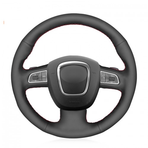 Loncky Auto Custom Fit OEM Black Genuine Leather Car Steering Wheel Cover for Audi A3 8P Sportback A4 B8 Avant A5 8T A6 C6 A8 D3 Q5 8R Q7 4L S3 S4 S5 8T S6 C6 S8 D3 RS4 B7 Seat Exeo