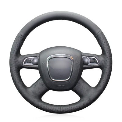 Loncky Auto Custom Fit OEM Black Genuine Leather Car Steering Wheel Cover for Audi A3 2006-2013 / A4 (B8) 2005-2012 / A6 (C6) 2005-2011 / A8 A8 L 2006-2010 / Q5 2009-2012 / Q7 2007-2011 / S8 2008-2009