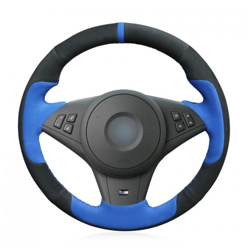 Loncky Auto Custom Fit OEM Black Blue Suede Leather Car Steering Wheel Cover for BMW E60 M5 2005-2008 BMW E63 BMW E64 Cabrio M6 2005 2006 2007 2008 2009 2010 Accessories