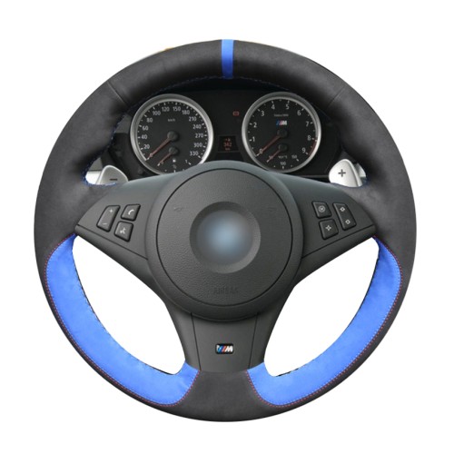 Loncky Auto Custom Fit OEM Black Blue Suede Leather Car Steering Wheel Cover for BMW E60 M5 2005-2008 BMW E63 BMW E64 Cabrio M6 2005 2006 2007 2008 2009 2010 Accessories