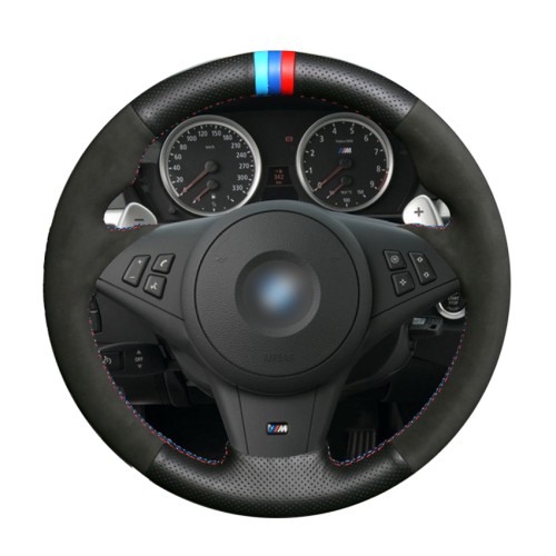 Loncky Auto Custom Fit OEM Black Blue Suede Leather Car Steering Wheel Cover for BMW E60 M5 2005-2008 BMW E63 BMW E64 Cabrio M6 2005 2006 2007 2008 2009 2010 Accessories