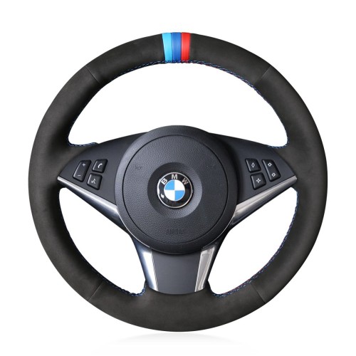 Loncky Auto Custom Fit OEM Black Suede Leather Car Steering Wheel Cover for BMW E60 530d 545i 550i E61 Touring 2005-2009 BMW E63 E64 630i 645Ci 650i 2004 2005 2006 2007 2008 2009 Accessories