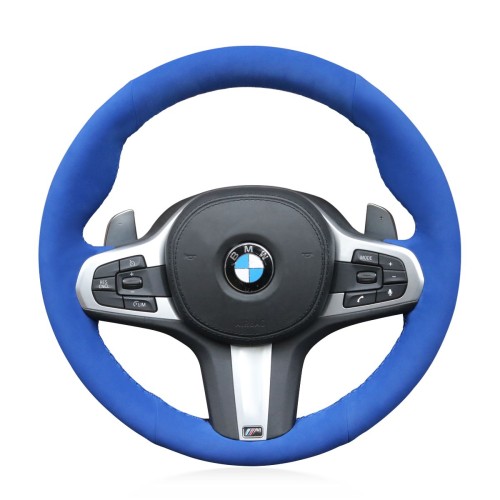 Loncky Auto Custom Fit OEM Blue Suede Leather Car Steering Wheel Cover for BMW G30 525i 530i 530d M550i M550d 2017 2018 G32 630i 640i M 2017 2018 Accessories
