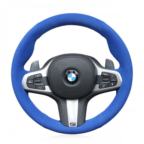 Loncky Auto Custom Fit OEM Blue Suede Leather Car Steering Wheel Cover for BMW G30 525i 530i 530d M550i M550d 2017 2018 G32 630i 640i M 2017 2018 Accessories