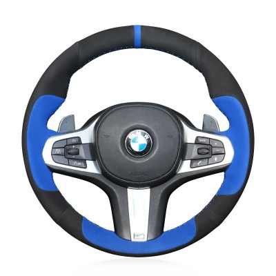 Loncky Auto Custom Fit OEM Black Blue Suede Leather Car Steering Wheel Cover for BMW G30 525i 530i 530d M550i M550d 2017 2018 G32 630i 640i M 2017 2018 Accessories