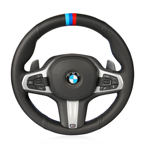 Loncky Auto Custom Fit OEM Black Genuine Leather Car Steering Wheel Cover for BMW G30 525i 530i 530d M550i M550d 2017 2018 G32 630i 640i M 2017 2018 Accessories