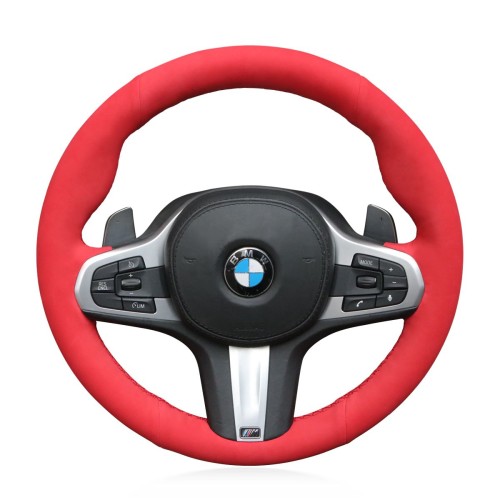Loncky Auto Custom Fit OEM Red Suede Leather Car Steering Wheel Cover for BMW G30 525i 530i 530d M550i M550d 2017 2018 G32 630i 640i M 2017 2018 Accessories