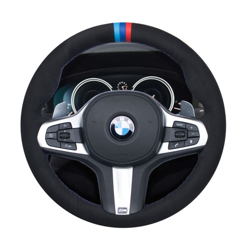 Loncky Auto Custom Fit OEM Black Suede Leather Car Steering Wheel Cover for BMW G30 525i 530i 530d M550i M550d 2017 2018 G32 630i 640i M 2017 2018 Accessories