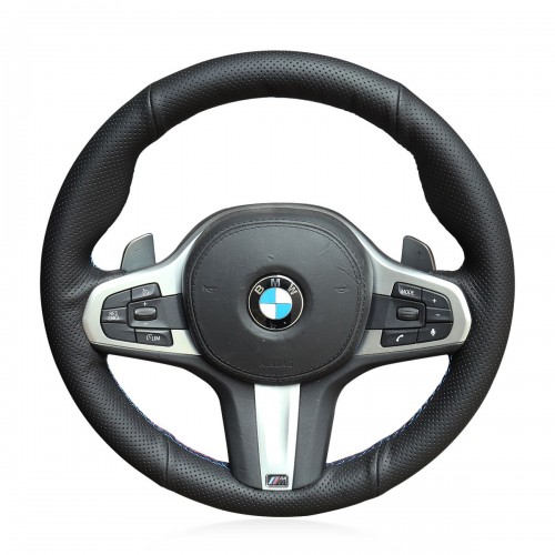 Loncky Auto Custom Fit OEM Black Genuine Leather Car Steering Wheel Cover for BMW G30 525i 530i 530d M550i M550d 2017 2018 G32 630i 640i M 2017 2018 Accessories