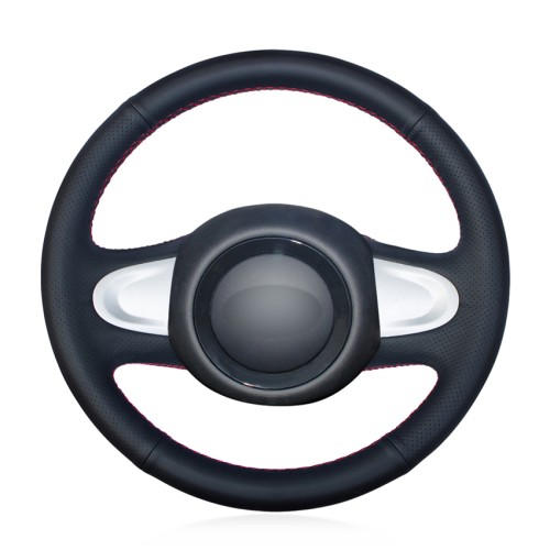 Loncky Auto Custom Fit OEM Black Genuine Leather Car Steering Wheel Cover for Mini Coupe 2013 (2-Spoke)