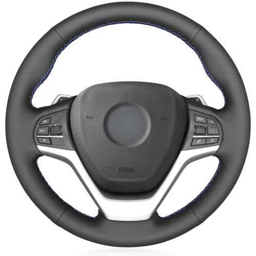 Loncky Auto Custom Fit OEM Black Genuine Leather Car Steering Wheel Cover for BMW X5 F15 2014-2018 / X5 M F85 2014-2018 / X6 F16 2015-2019 / X6 M F86 2015-2019 Accessories