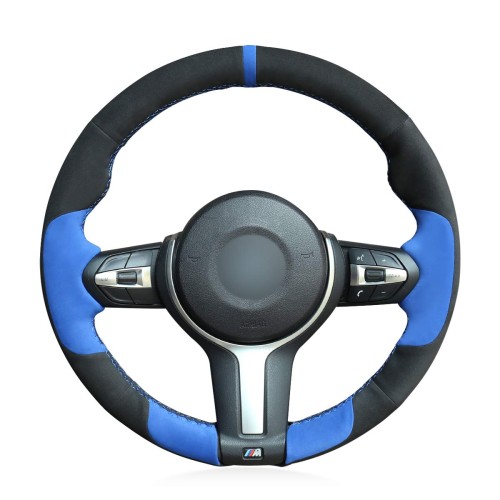 Loncky Auto Custom Fit Black Blue Suede Leather Car Steering Wheel Cover for BMW M F86 F87 F80 F82 F30 F83 F25 F35 F32 F33 F07 F10 F11 F18 F06 F12 F13 F15 Accessories 