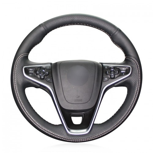 Loncky Auto Custom Fit OEM Black Genuine Leather Suede Car Steering Wheel Cover for Opel Insignia 2014 2015 2016 2017 Accessories