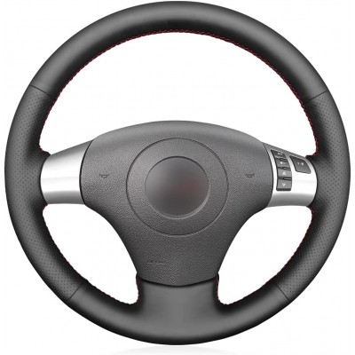 Loncky Custom Fit Hand Stitched OEM Black Genuine Leather Suede Carbon Fiber Steering Wheel Cover for  Chevrolet Corvette Car Interior Accessories