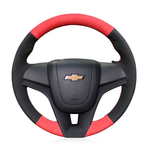 Loncky Auto Custom Fit OEM Black Red Suede Leather Car Steering Wheel Cover for Chevrolet Cruze 2009-2014 Aveo 2011-2014 Orlando 2010-2015 Holden Cruze 2010 Ravon R4 2016-2018 Accessories