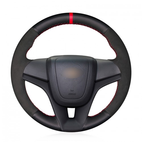 Loncky Auto Custom Fit OEM Black Genuine Leather Suede Car Steering Wheel Cover for Chevrolet Cruze 2009-2014 Aveo 2011-2014 Orlando 2010-2015 Holden Cruze 2010 Ravon R4 2016-2018 Accessories