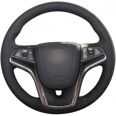  Loncky Auto Custom Fit OEM Black Genuine Leather Car Steering Wheel Cover for Chevrolet Malibu 2013 2014 2015 / Chevrolet Volt 2011 2012 2013 2014 2015 / Malibu Limited 2016 Accessories