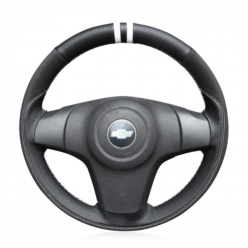 Loncky Auto Custom Fit OEM Black Genuine Leather Suede Car Steering Wheel Cover for Chevrolet Niva 2009-2017 (3-Spoke) for Opel Corsa (D) 2006-2015 for Vauxhall Corsa (D) 2006-2015 Accessories 