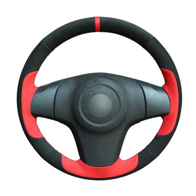 Loncky Auto Custom Fit OEM Black Red Suede Car Steering Wheel Cover for Chevrolet Niva 2009-2017 (3-Spoke) for Opel Corsa (D) 2006-2015 for Vauxhall Corsa (D) 2006-2015 Accessories 