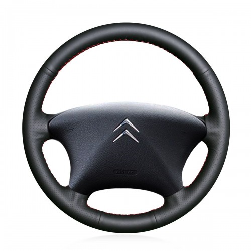 Loncky Auto Custom Fit OEM Black Genuine Leather Car Steering Wheel Cover for Citroen Xsara 2002-2006 Citroen Xsara Picasso 2003-2010 Citroen Berlingo 2003-2008 Accessories