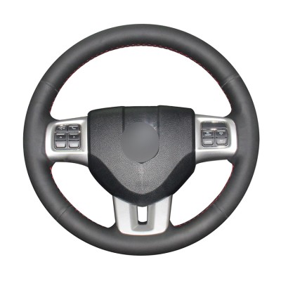 Loncky Auto Custom Fit OEM Black Genuine Leather Car Steering Wheel Cover for Dodge Avenger Dodge Challenger Dodge Charger Dodge Durango Dodge Grand Caravan Dodge Journey Accessories