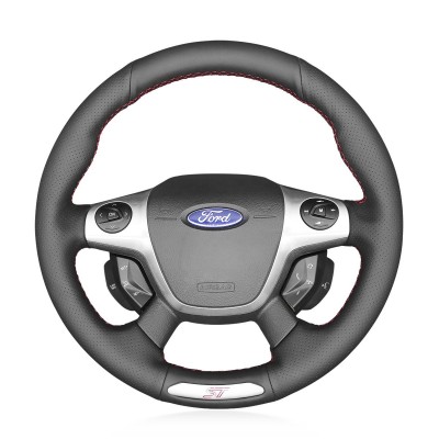 Loncky Auto Custom Fit OEM Black Genuine Leather Car Steering Wheel Cover for Ford Focus 3 ST 2012 2013 2014 Accessories