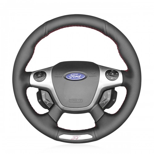 Loncky Auto Custom Fit OEM Black Genuine Leather Car Steering Wheel Cover for Ford Focus 3 ST 2012 2013 2014 Accessories