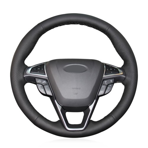 Loncky Auto Custom Fit OEM Black Genuine Leather Car Steering Wheel Cover for Ford Fusion 2013 2014 2015 2016 2017 2018 2019 2020 Ford EDGE 2015 2016 2017 2018 2019 2020 Accessories