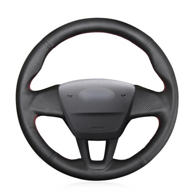 Loncky Auto Custom Fit OEM Black Genuine Leather Steering Wheel Covers for Ford Focus 3 2015 2016 2017 2018 (Fits without multi-function button steering wheel)