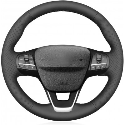 Loncky Black Genuine Leather Carbon Fiber Steering Wheel Cover for Ford Bronco 2021 2022 2023 2024 Car Interior Accessories