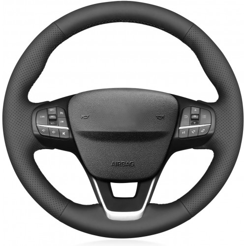 Loncky Black Genuine Leather Carbon Fiber Steering Wheel Cover for for Ford Bronco 2021 2022 2023 2024 Car Interior Accessories