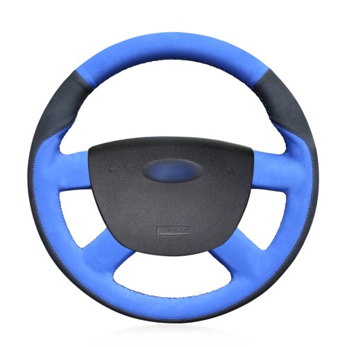 Loncky Auto Custom Fit OEM Black with Blue Suede Steering Wheel Covers for Ford Kuga 2008-2011 Focus 2 2005-2011 C-MAX 2007-2010 Transit 2010-2013 Accessories