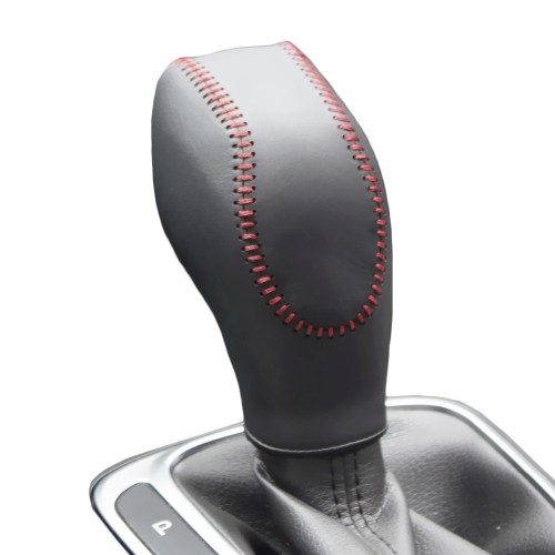 Loncky Black Genuine Leather Custom Car Gear Shift Knob Cover for Ford Fusion Titanium 2013 2014 2015 2016 / Ford Edge 2015 2016 2017 Automatic Accessories