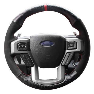  Loncky Auto Custom Fit OEM Black Genuine Leather Car Steering Wheel Cover for Ford F-150 Raptor F150 Raptor 2017 2018 2019 2020 Accessories