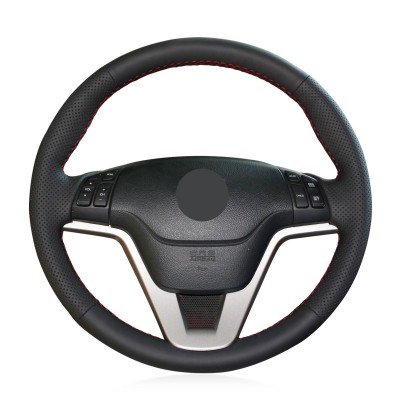 Loncky Auto Custom Fit OEM Black Genuine Leather Car Steering Wheel Cover for Honda CRV CR-V 2007 2008 2009 2010 2011 CRV Accessories