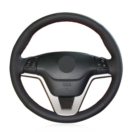 Loncky Auto Custom Fit OEM Black Genuine Leather Car Steering Wheel Cover for Honda CRV CR-V 2007 2008 2009 2010 2011 Accessories